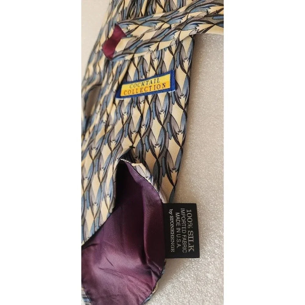 Stonehenge Margarita Cocktail Club Mens Neck Tie 100% Silk Geometric Vintage 90s